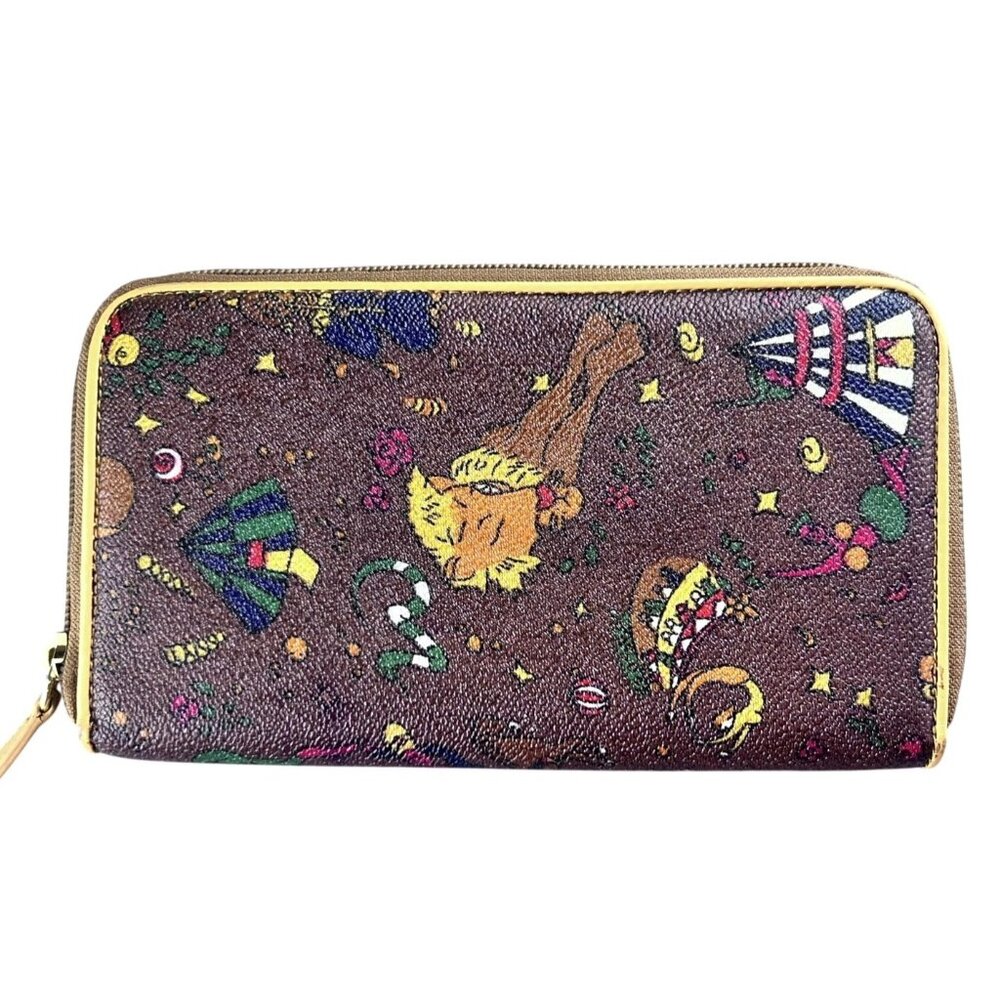 Piero Guidi Magic Circus Wallet Womens Brown Colorful Pattern Zip Around